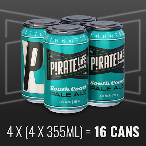 Pirate Life South Coast Pale Ale, Premium Australian Beer, Tropical & Light Bodied, 4.4% ABV, 355mL (Case of 16 Cans)