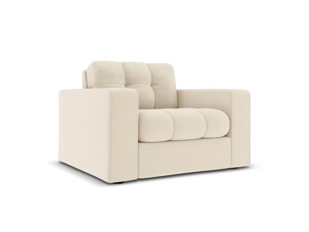 JUSTIN - Fauteuil en tissu structuré beige clair