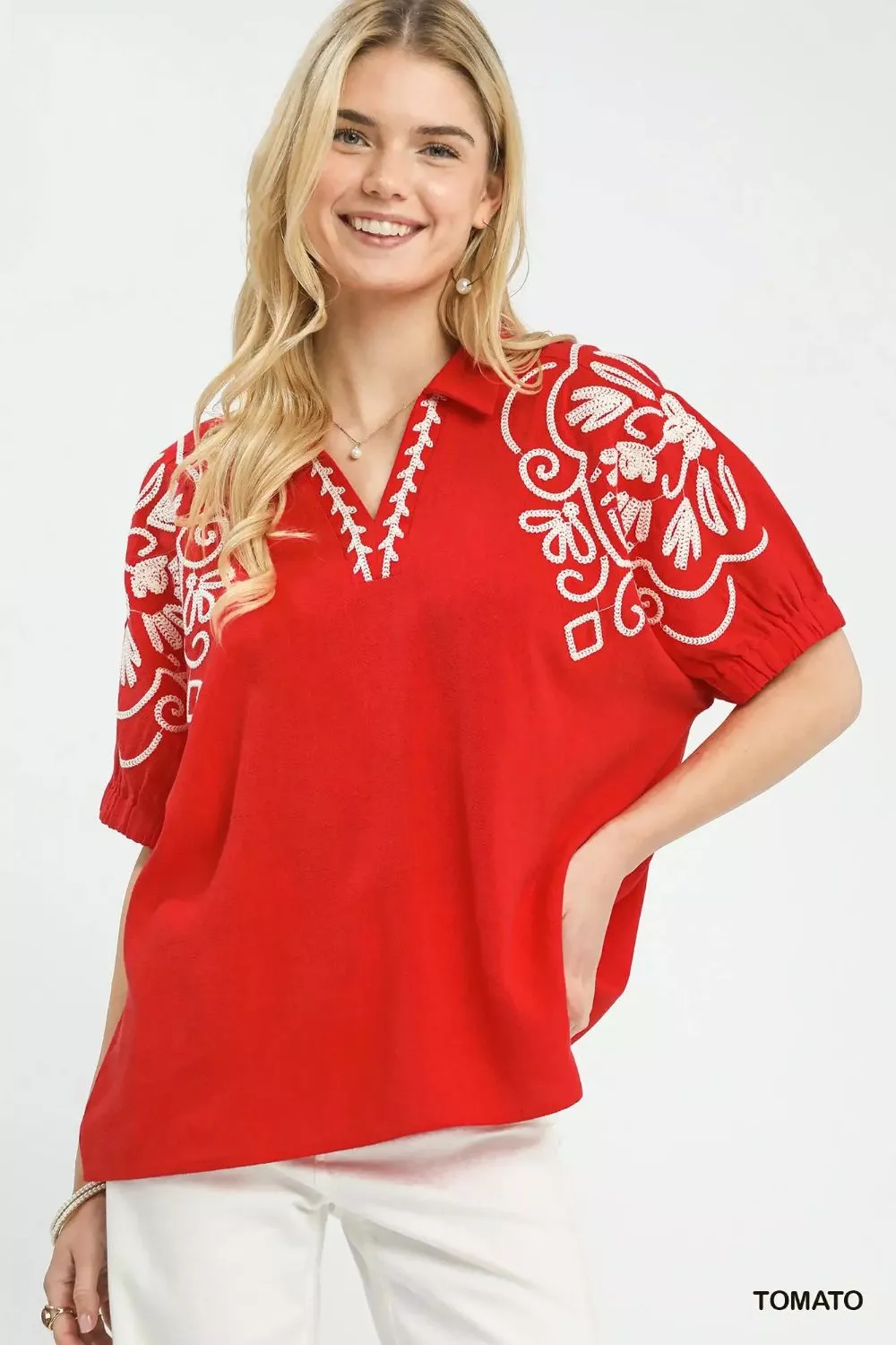 Floral Embroidered Sleeve Blouse