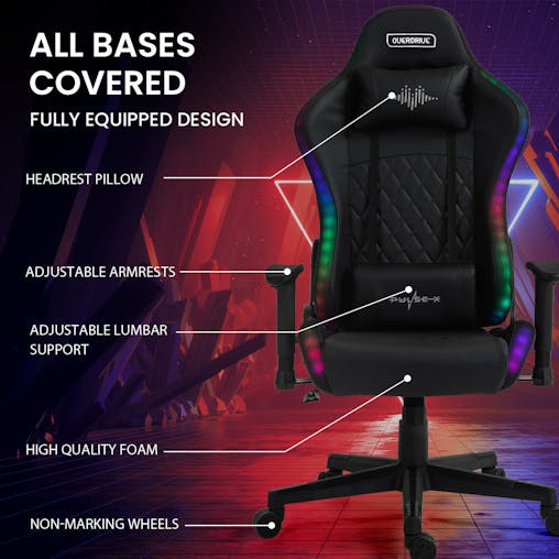 NNEMB Gaming Chair, with Bluetooth Speakers, RGB LED Lights, Reclining Game Armchair, Black