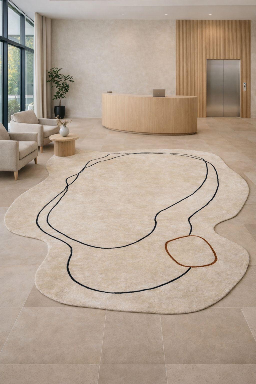 Abstract Irregular Shape Rug, Modern Beige Area Rug