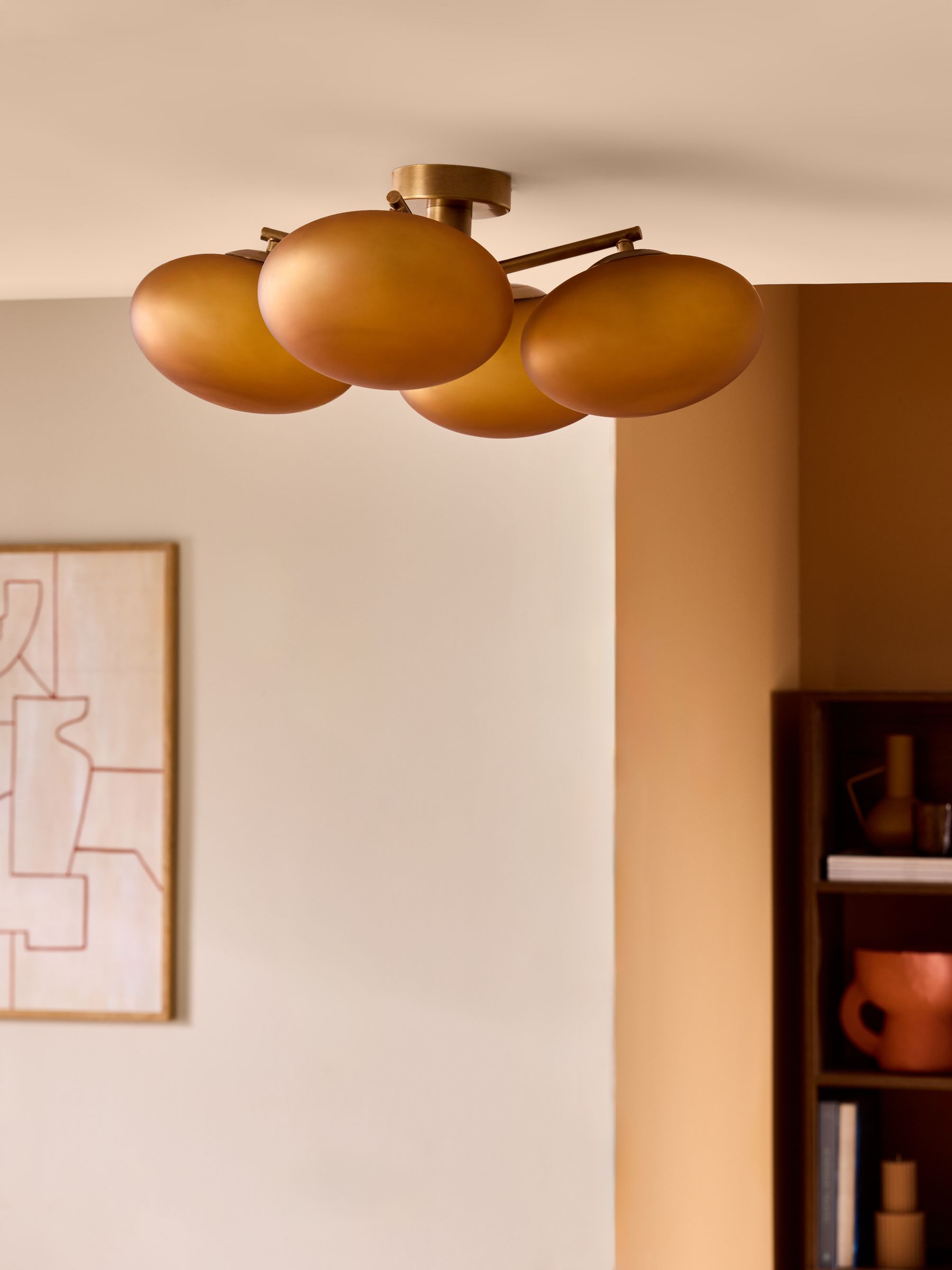 Caleb 4 Flush Light in Amber/Brass