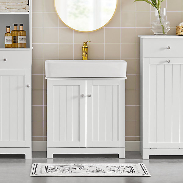 Meuble Sous Lavabo Salle de Bain à 2 étages 2 Portes, BZR18-W, SoBuy