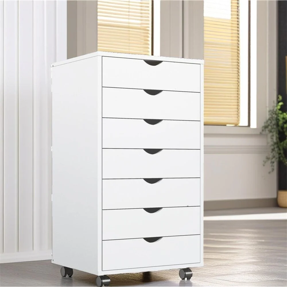 Mobile Wood Storage Cabinets with Wheels and 7 Drawer
