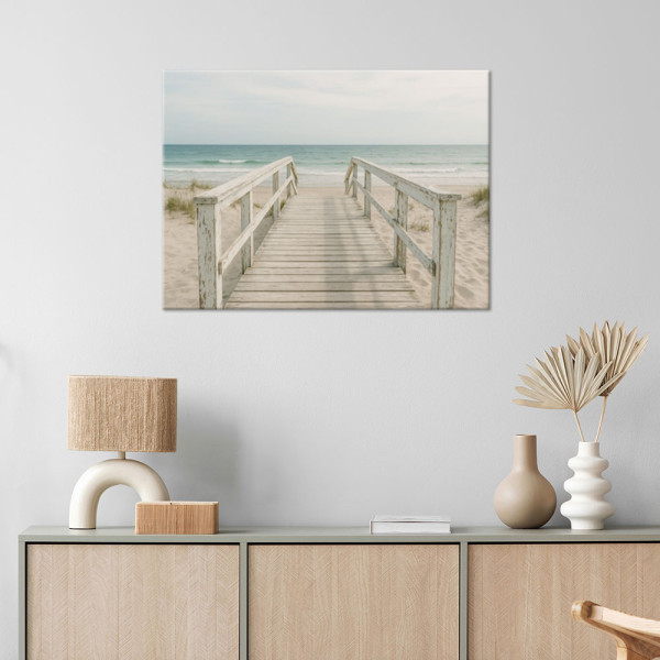 Obraz do salonu sypialni, Pomost Plażą Morze w stylu Shabby Chic 30x20