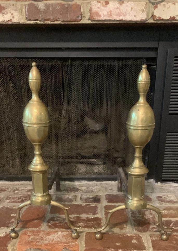 Vintage Virginia Metal Crafters Large Brass AndIrons Williamsburg Collection 22”H (Read)