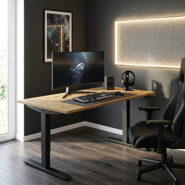 Biurko FLEXI 118cm regulowane podnoszone komputerowe - Dąb Artisan / Czarny
