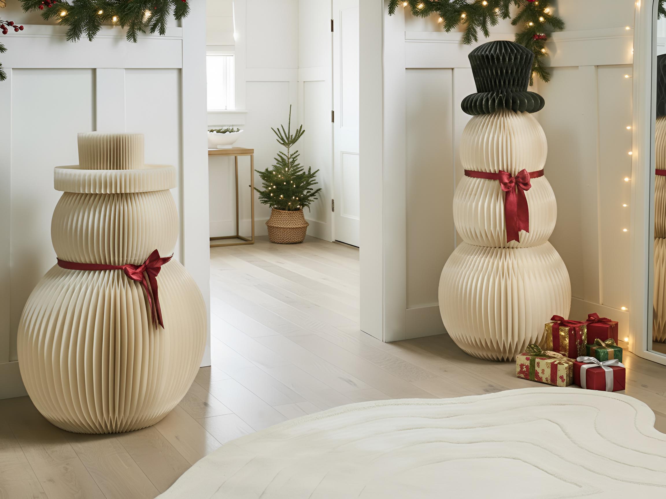 Set of 2 Christmas Decorations KLARALVEN Snowman 90/124 cm Beige