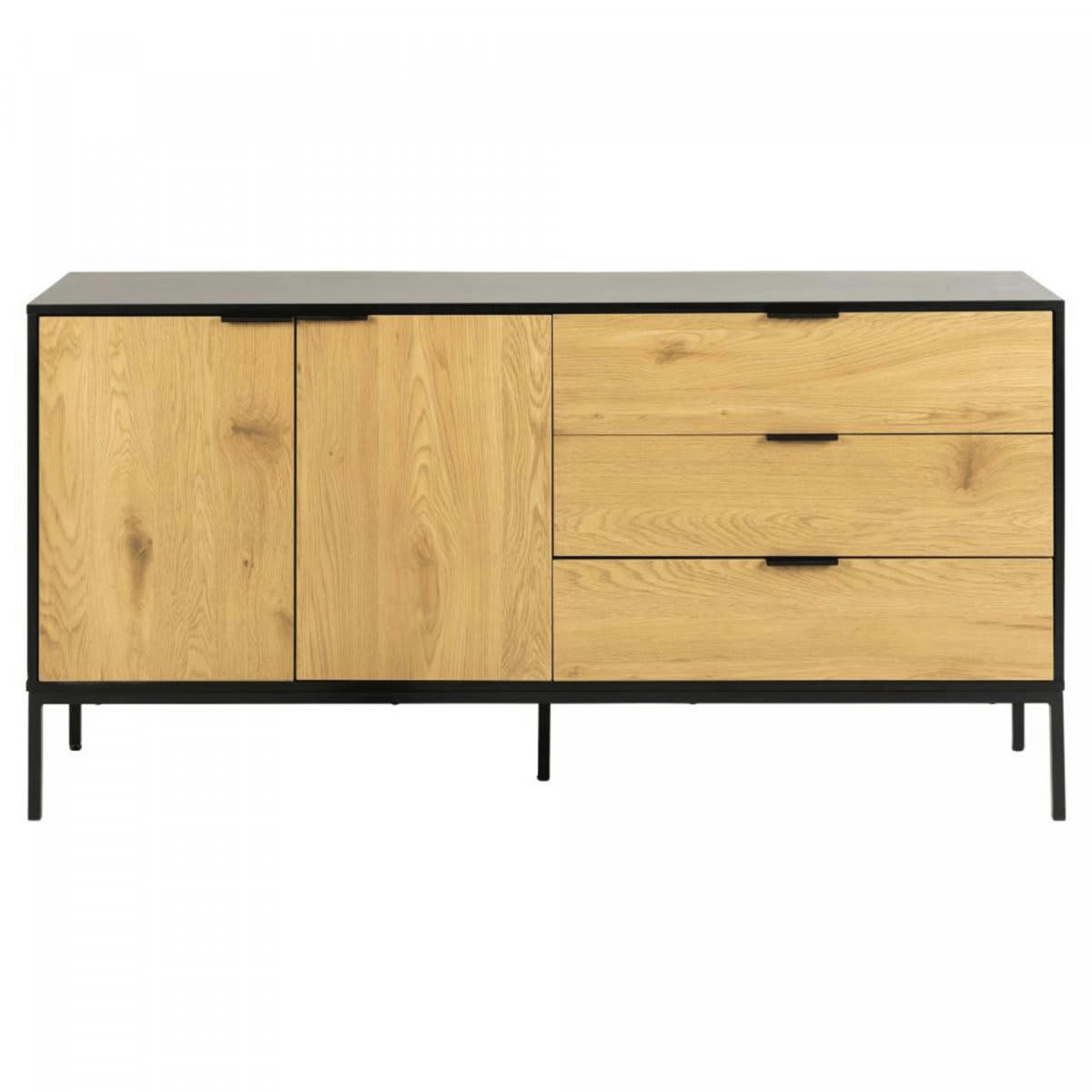 SEA - Buffet 2 portes 3 tiroirs en bois et métal noir