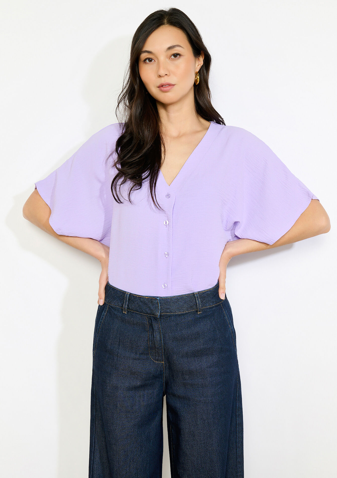 Losvallende blouse met korte mouwen