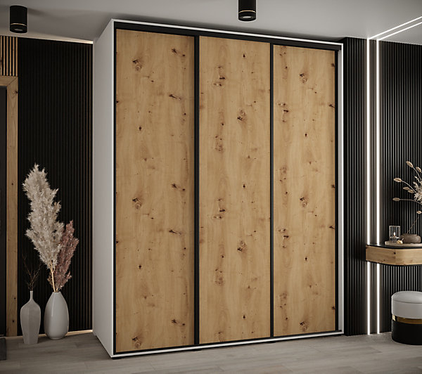 Armoire Cannes 1 à Portes Coulissantes 205,2/190/45 3 Portes (blanc,artisan.noir)