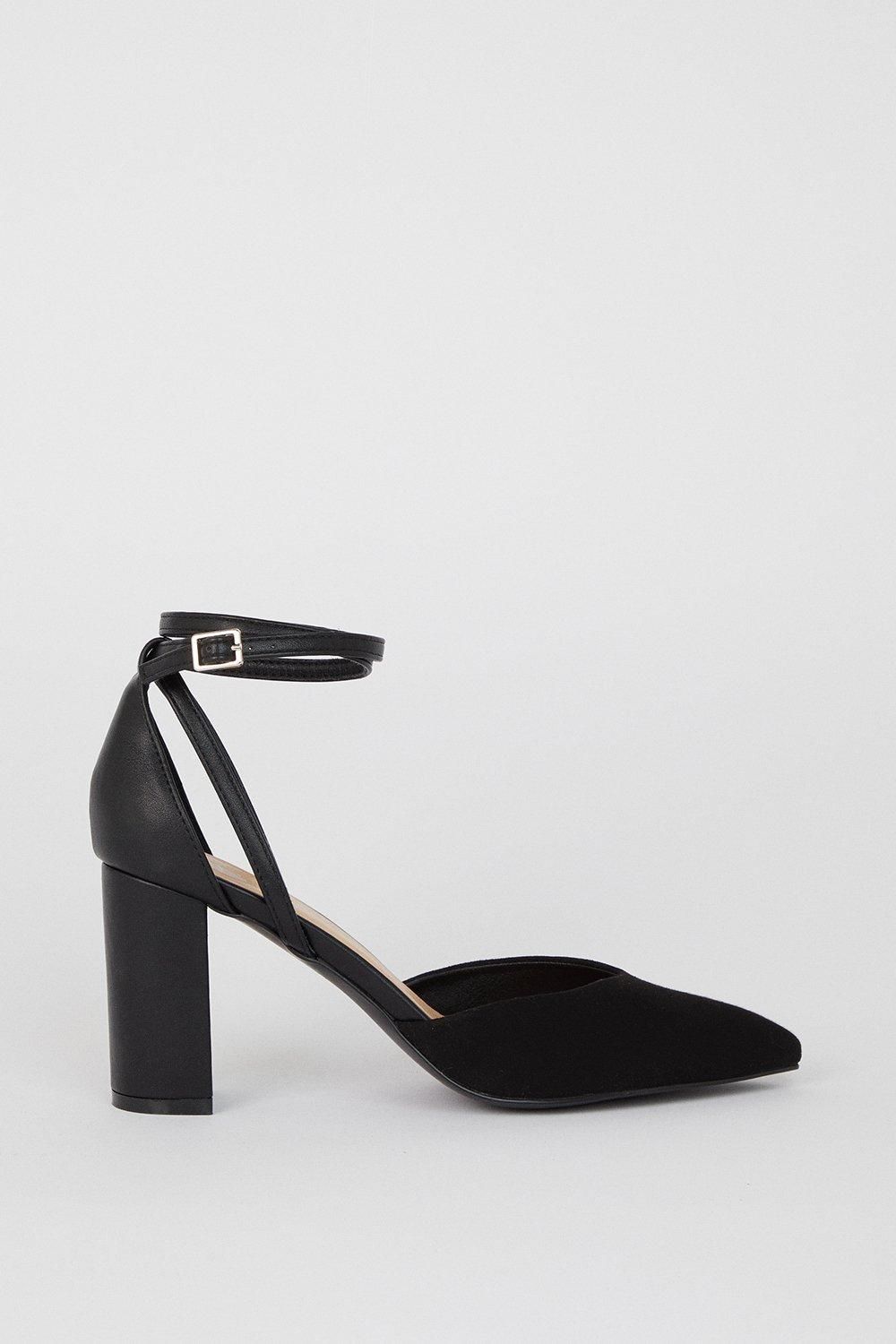 Wallis Elodie Back Strap Detail Pointed Block Heeled Court Shoes