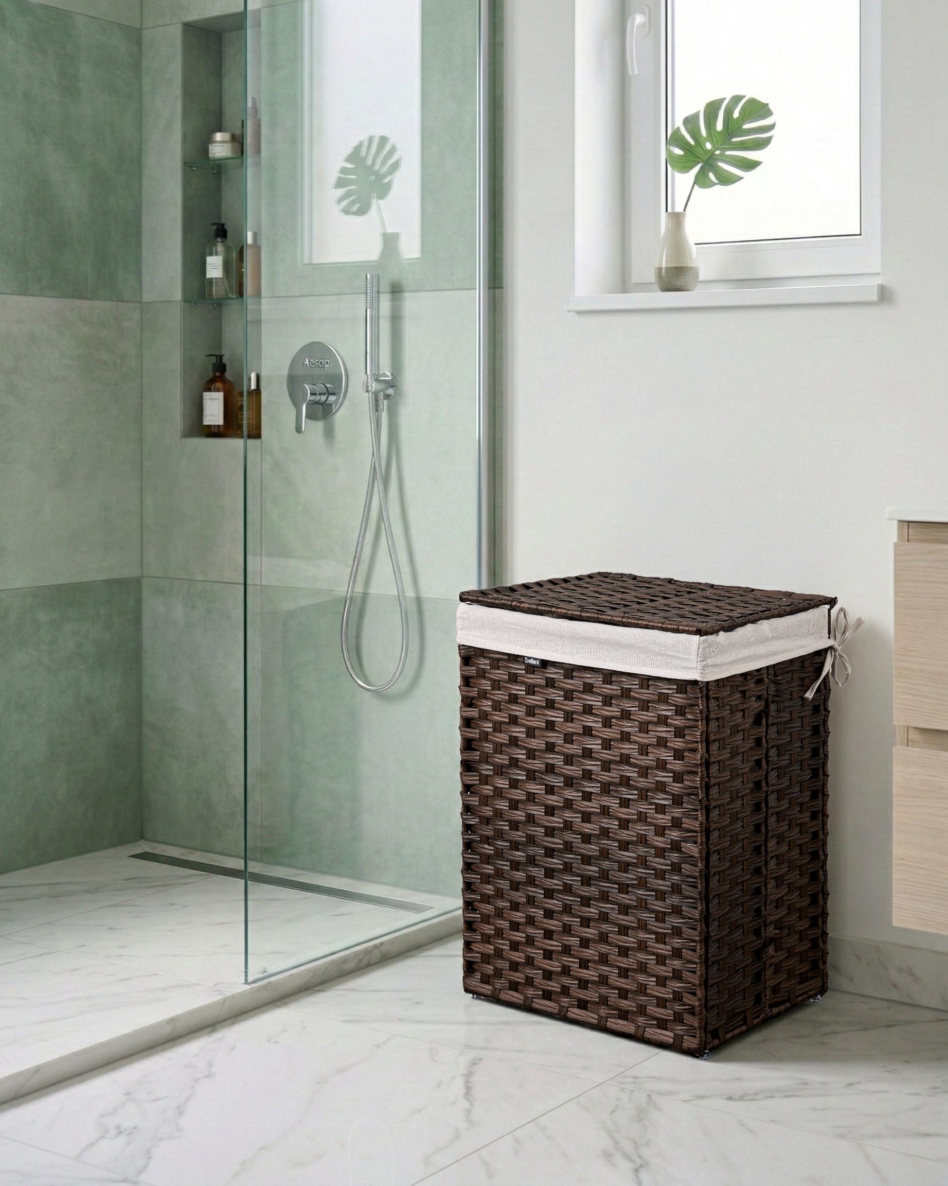 Laundry Basket with Lid MUCUBAJI Fabric Dark Brown 83 L