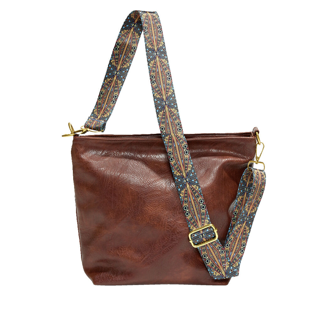 Sac à main femme fourre-tout anse ethnique amovible 32x10xH25cm - 3 modèles