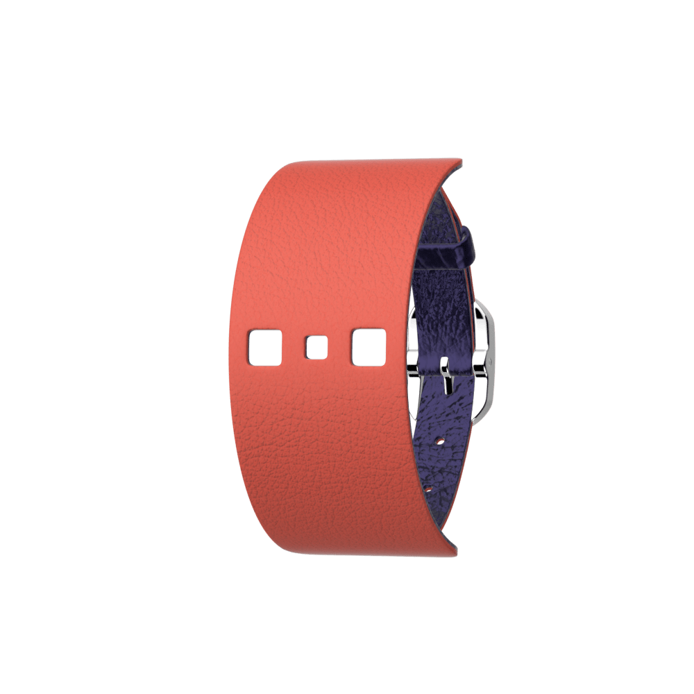 Bracelet cuir Corail / Marine Métallisé, boucle dorée