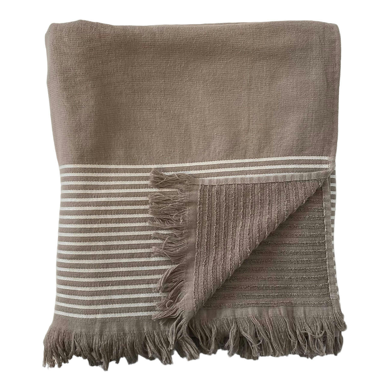 DOUBLÉE ÉPONGE - Fouta doublée éponge "Paski" Taupe 90x170