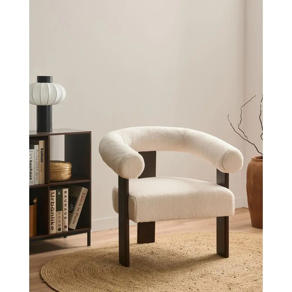 ILBRO - Fauteuil - Gebroken wit/Donkerbruin - Boucl&eacute;