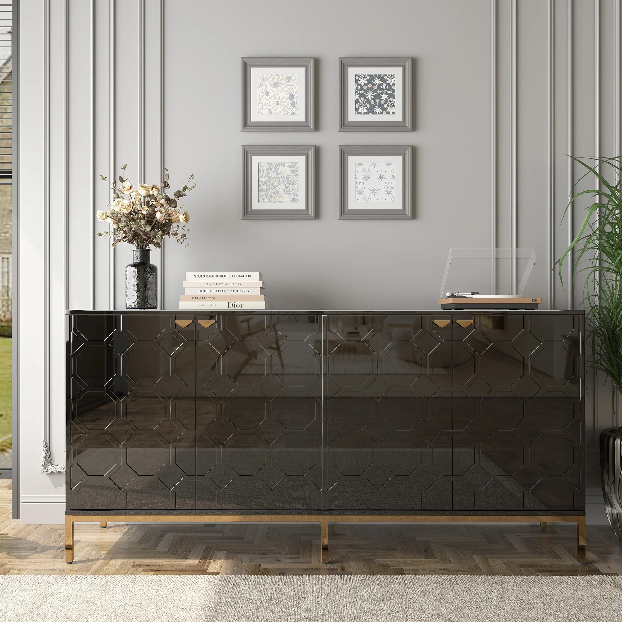 Clihome Storage High Gloss Entertainment Centers TV Stand, Sideboard