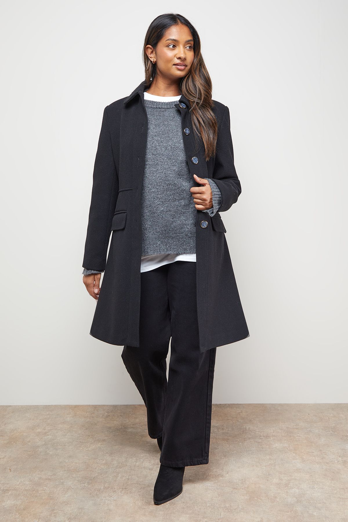 Oasis Faux Wool Button Through Dolly Coat
