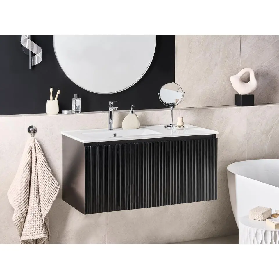 TIETE - Wastafelmeubel - Zwart - 100 cm - Hout