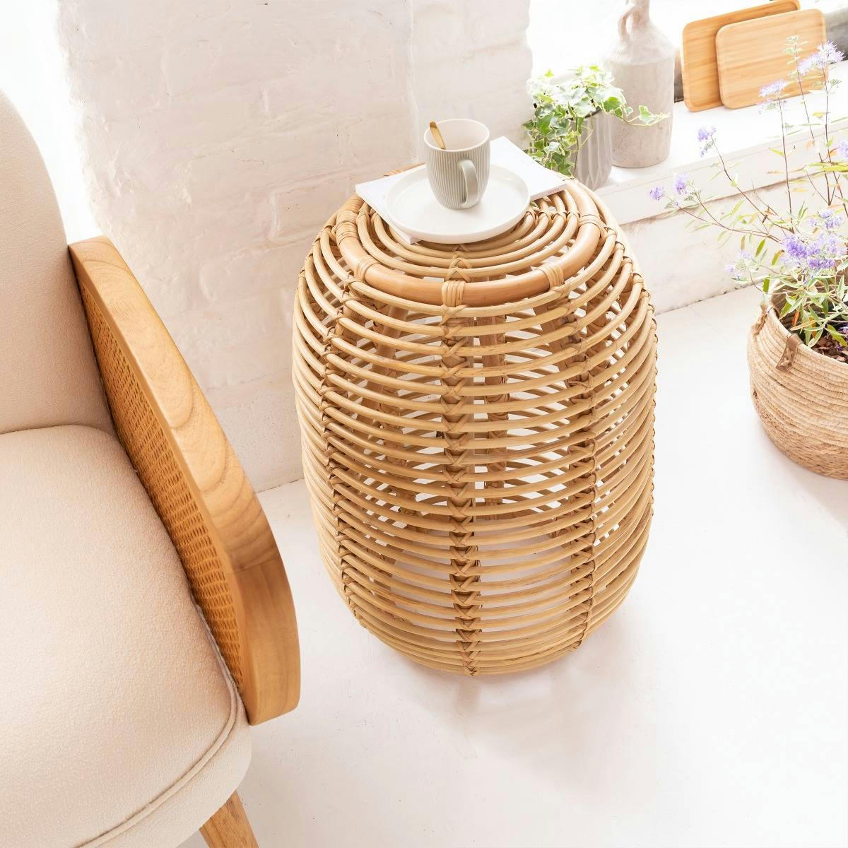 - Bout de canapé & Sellette en rotin marron 45 cm