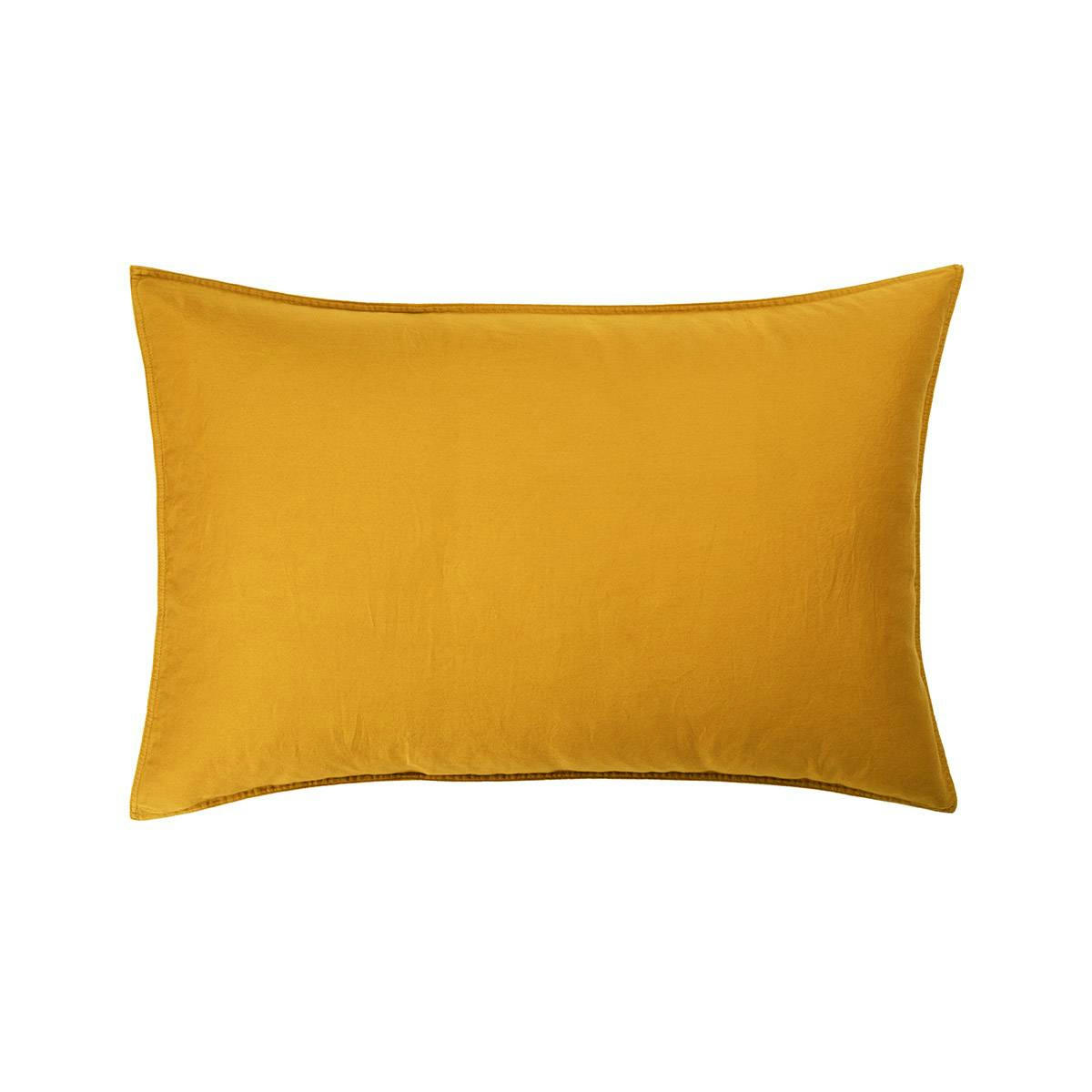 PALERME - Taie d'oreiller en satin de coton lavé jaune 50 x 75 cm