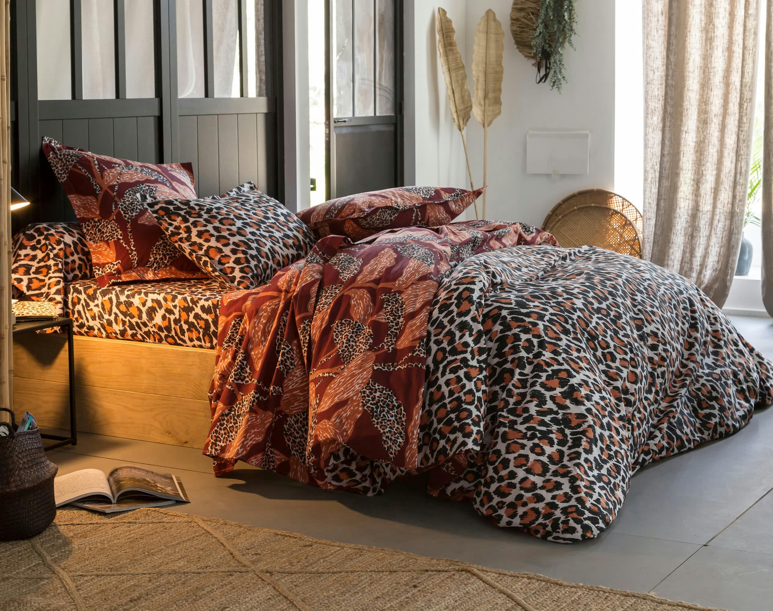 FELIDE - Housse de couette réversible 200x200 multicolore en coton