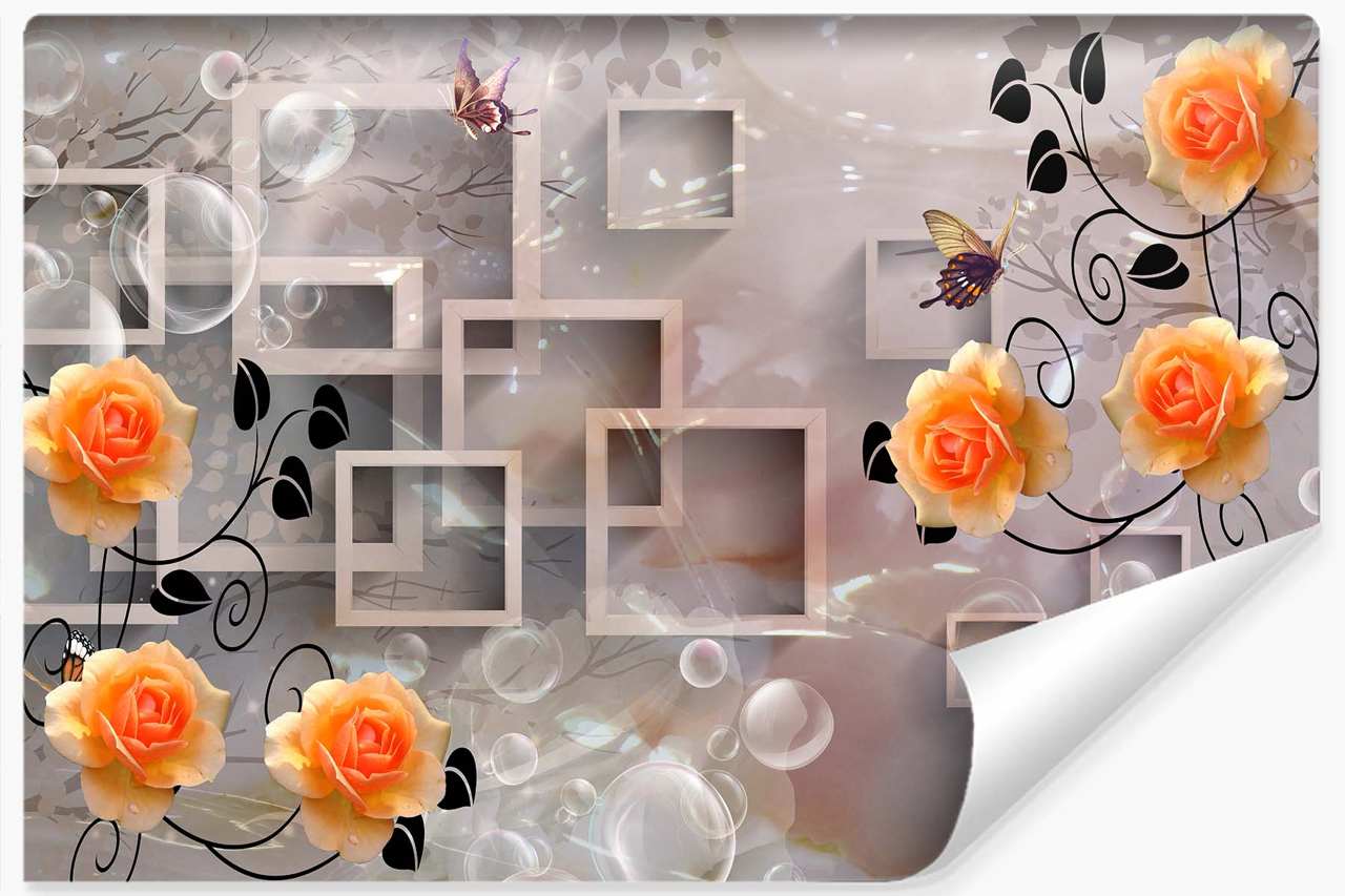 Fototapeta ABSTRAKCYJNA Kwiaty Motyle 3D 90x60cm