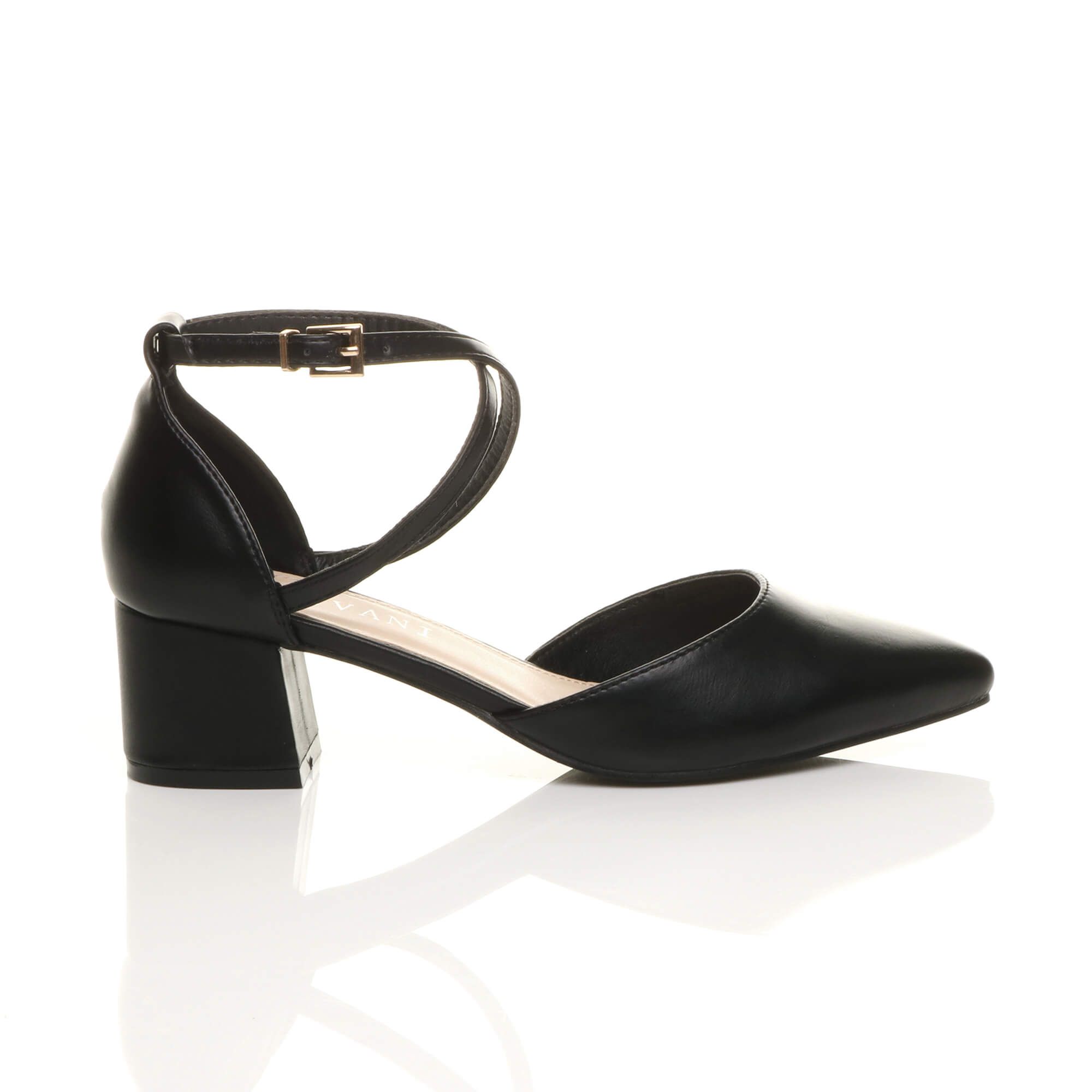 AJVANI Mid Block Heel Crossed Strap Pointed Toe 2 Part Heels
