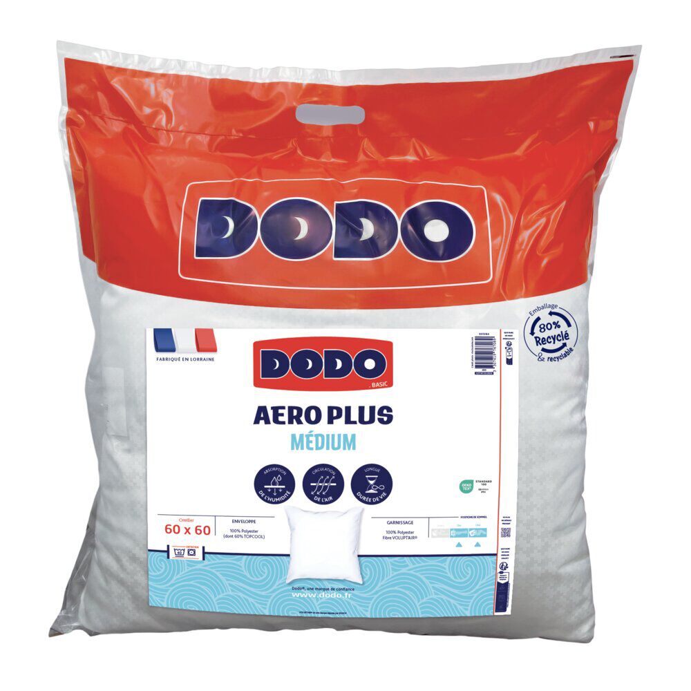 Oreiller carré Dodo Aero Plus confort médium respirant 60x60cm