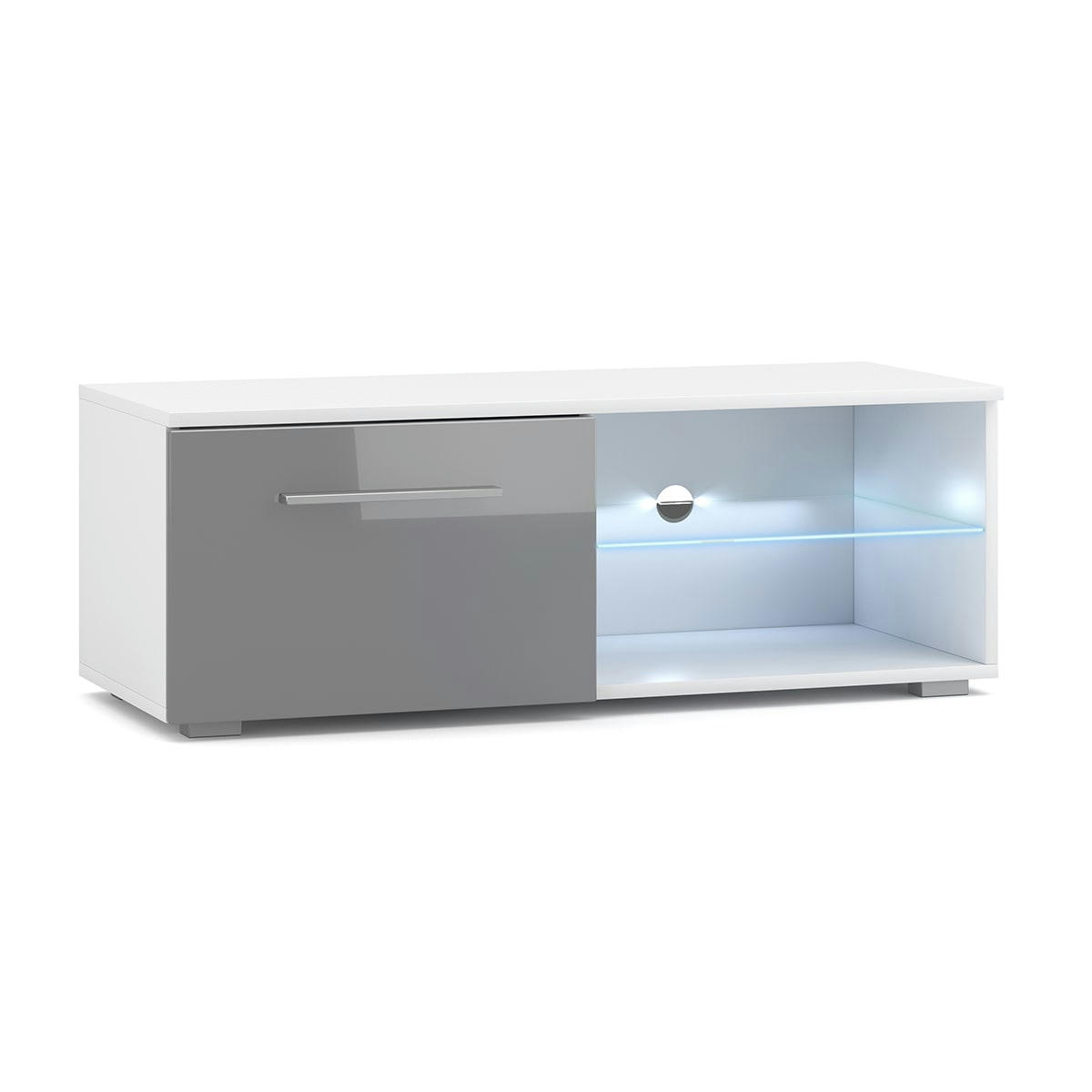 - Meuble tv 1 porte 100 cm avec led blanc et gris