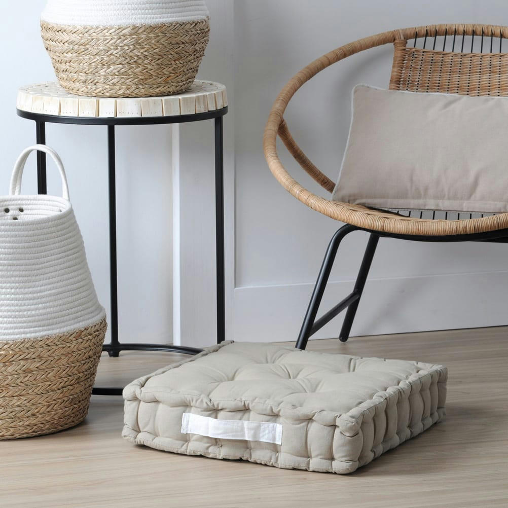 - Coussin de sol bicolore coton lin 45 x 45