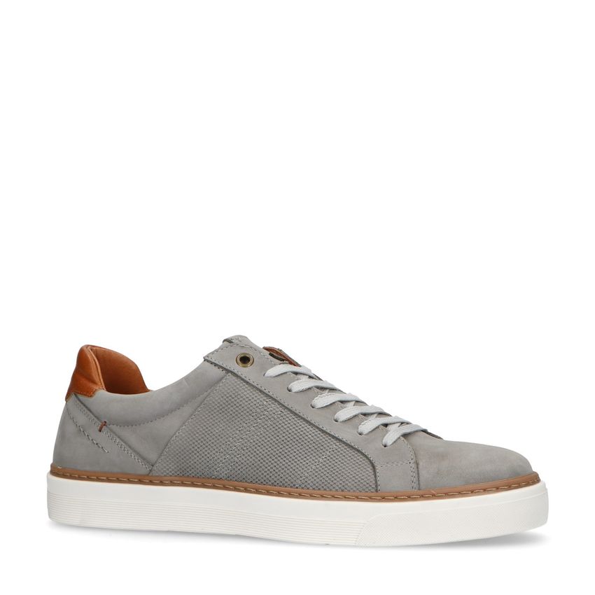 No Stress Taupe nubuck sneakers met witte zool