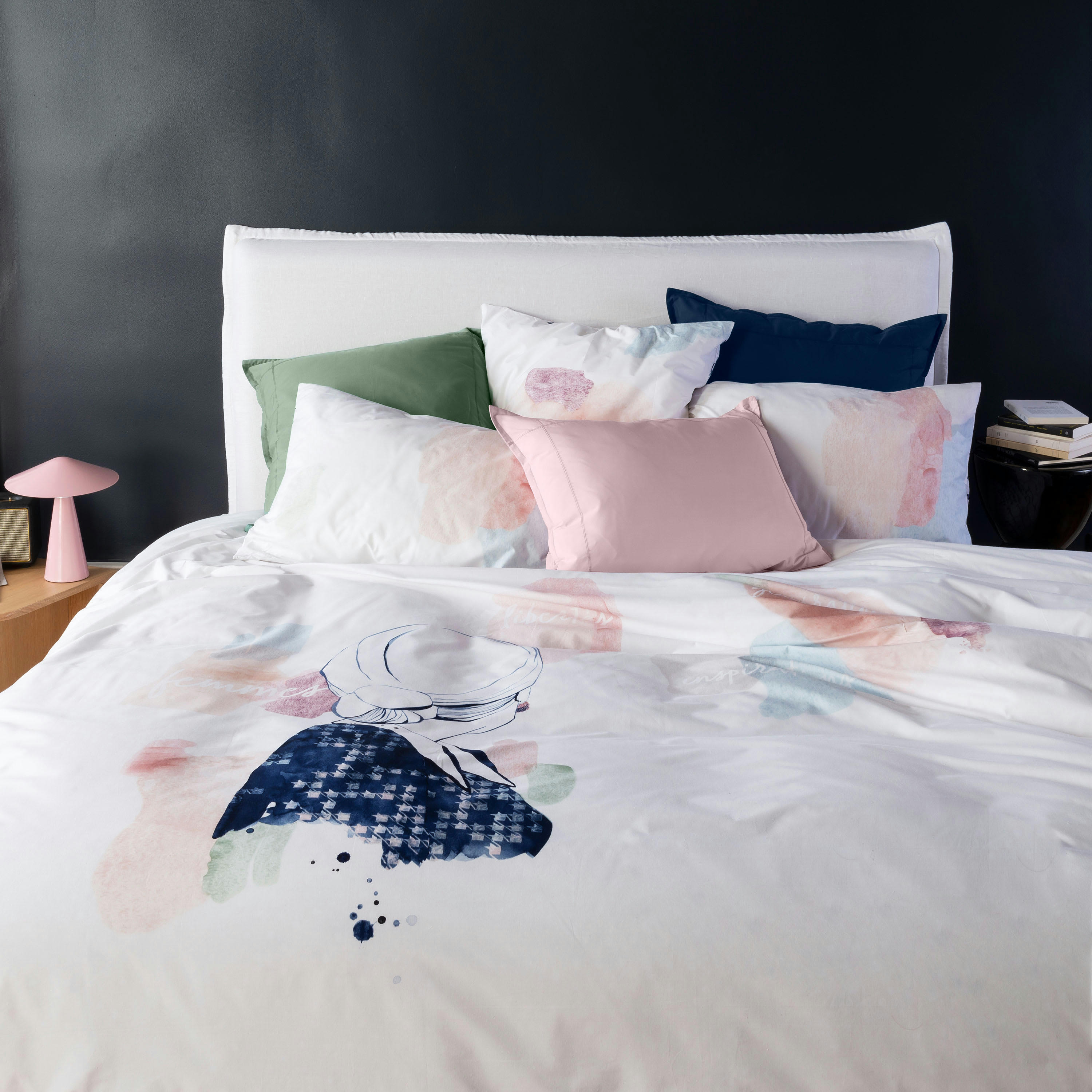 SIMONES - Housse de couette réversible percale de coton  bleu 240x220