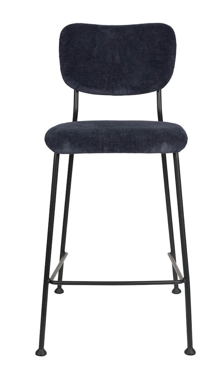BENSON - Tabouret de comptoir rétro en velours bleu