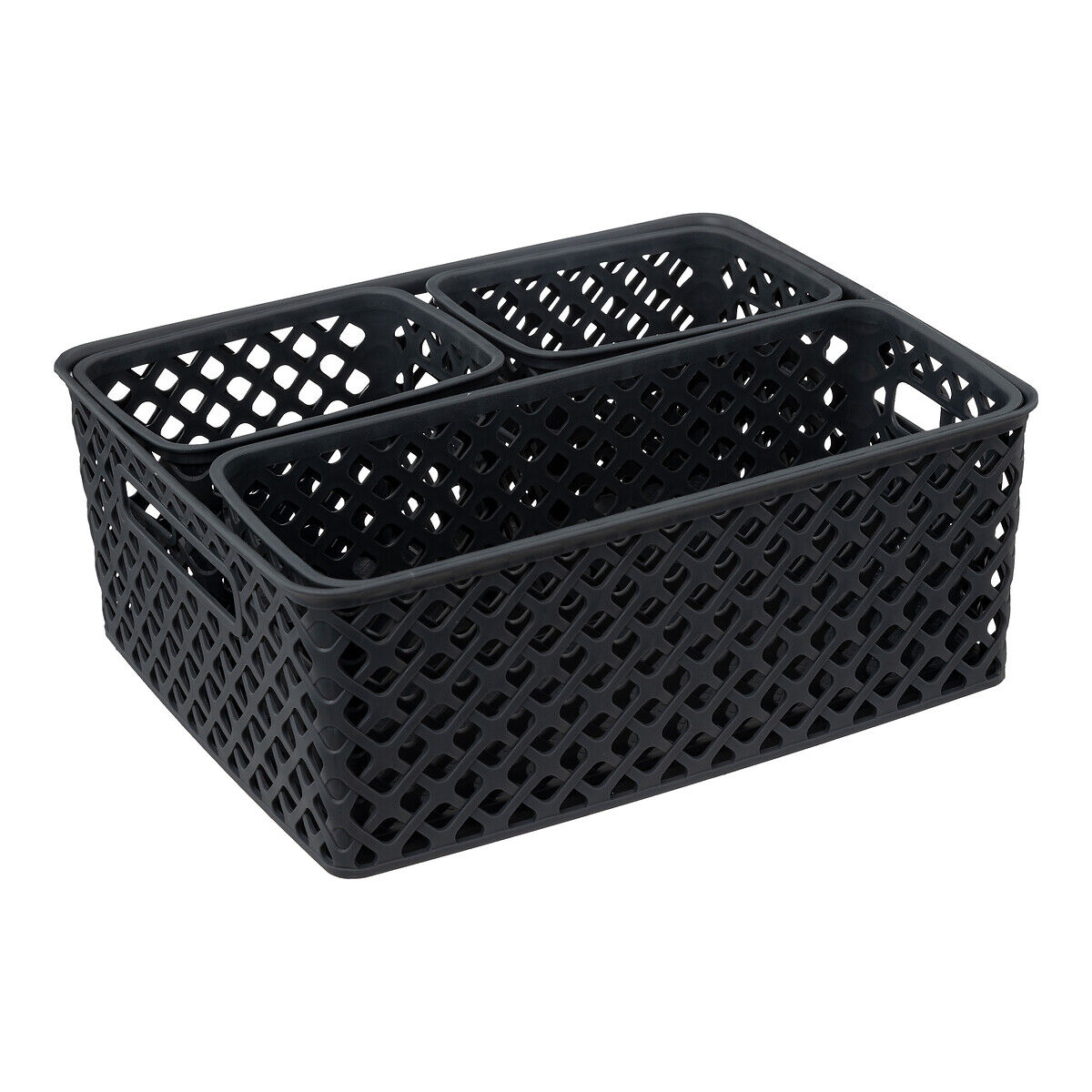 Conjunto de 4 cestos de arrumação FOLK cinza escuro