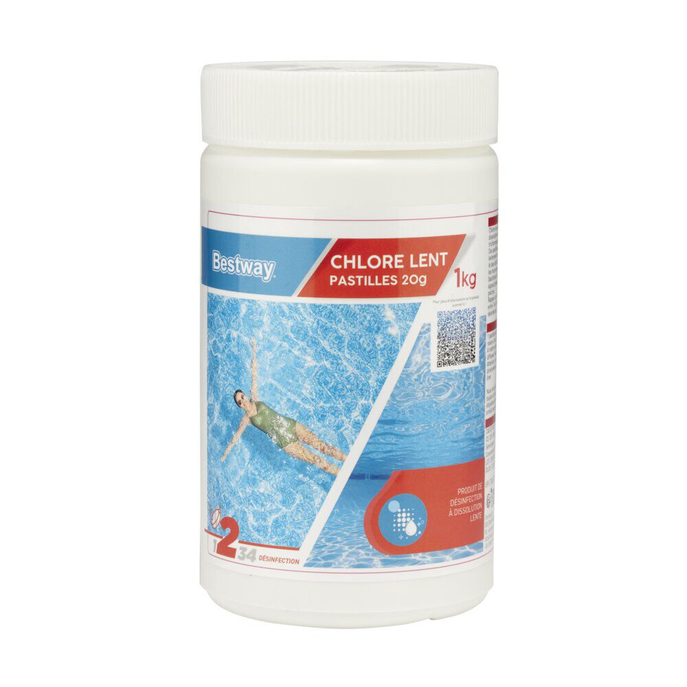 Chlore lent piscine 1kg pastille 20gr