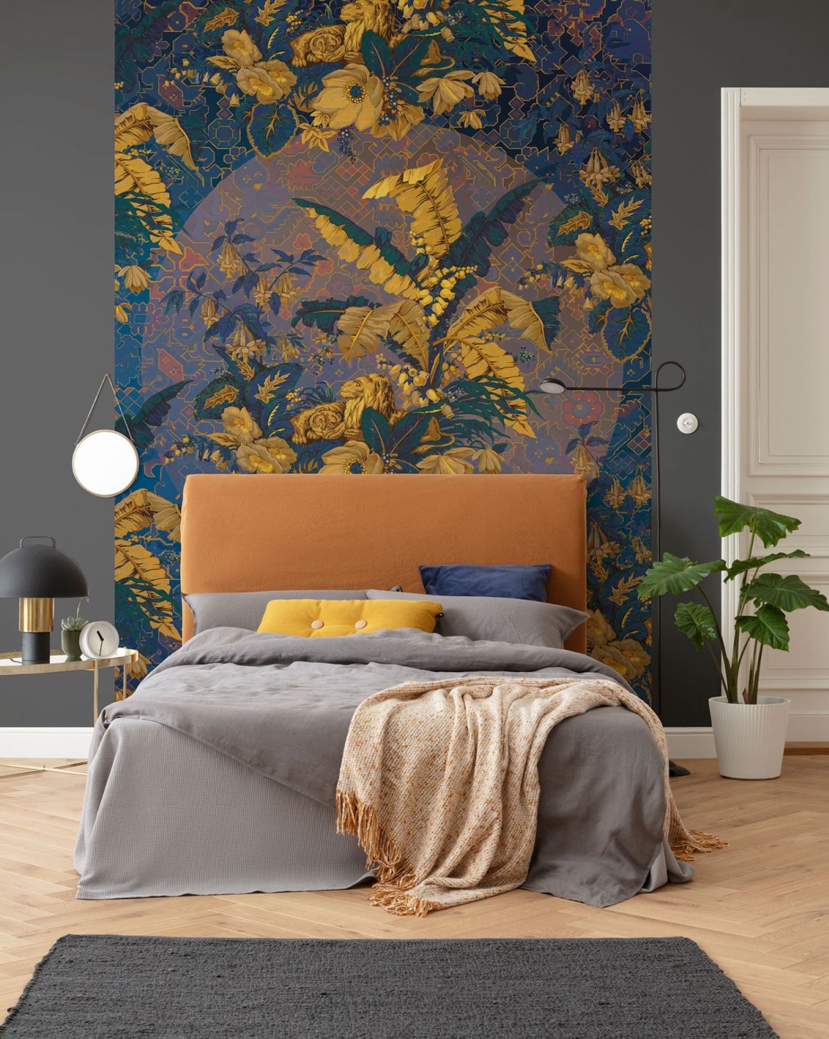 Sanders & Sanders fotobehang bladeren blauw en geel - 200 x 270 cm - 611829