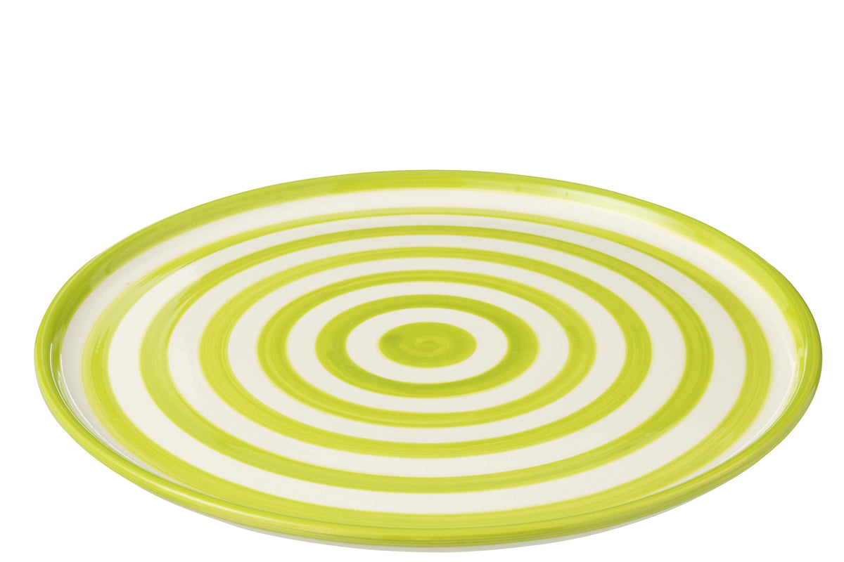 J-Line bord Granada Stripes - keramiek - wit/groen