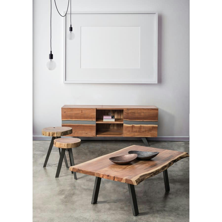 ACHILLE - Meuble TV 2 portes en bois avec étagères et finitions en métal