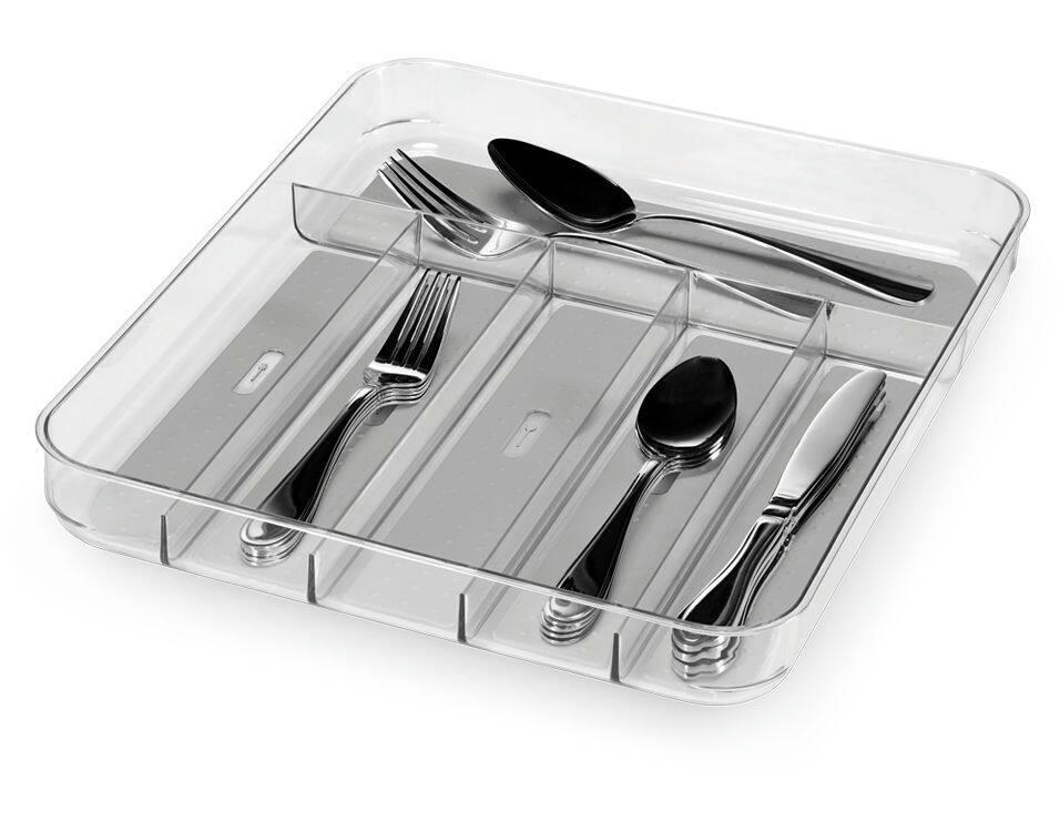 Madesmart Large 6-Compartment Cutlery & Kitchen Utensil Drawer Organizer Tray/Holder, Clear