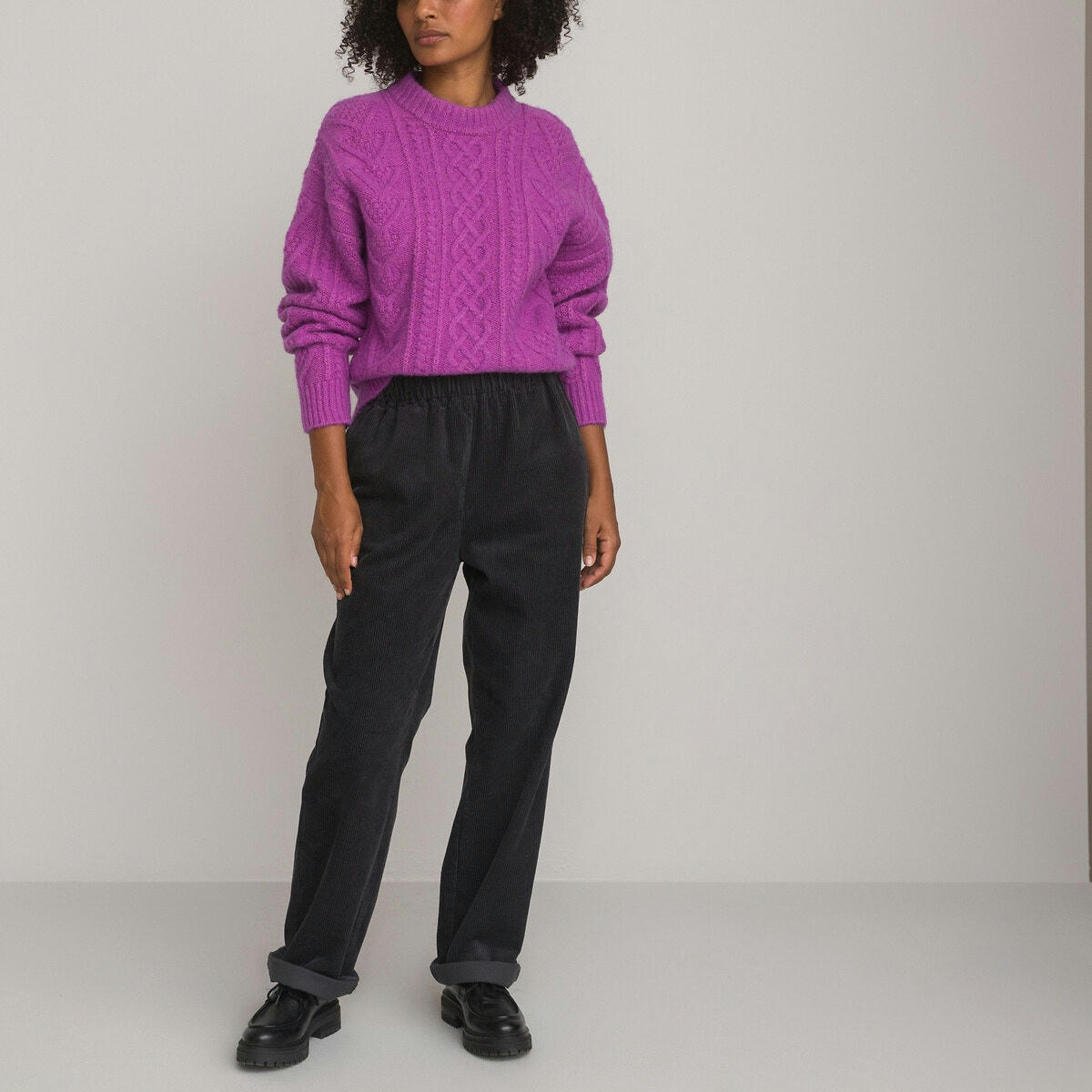Pull col rond en maille torsadée