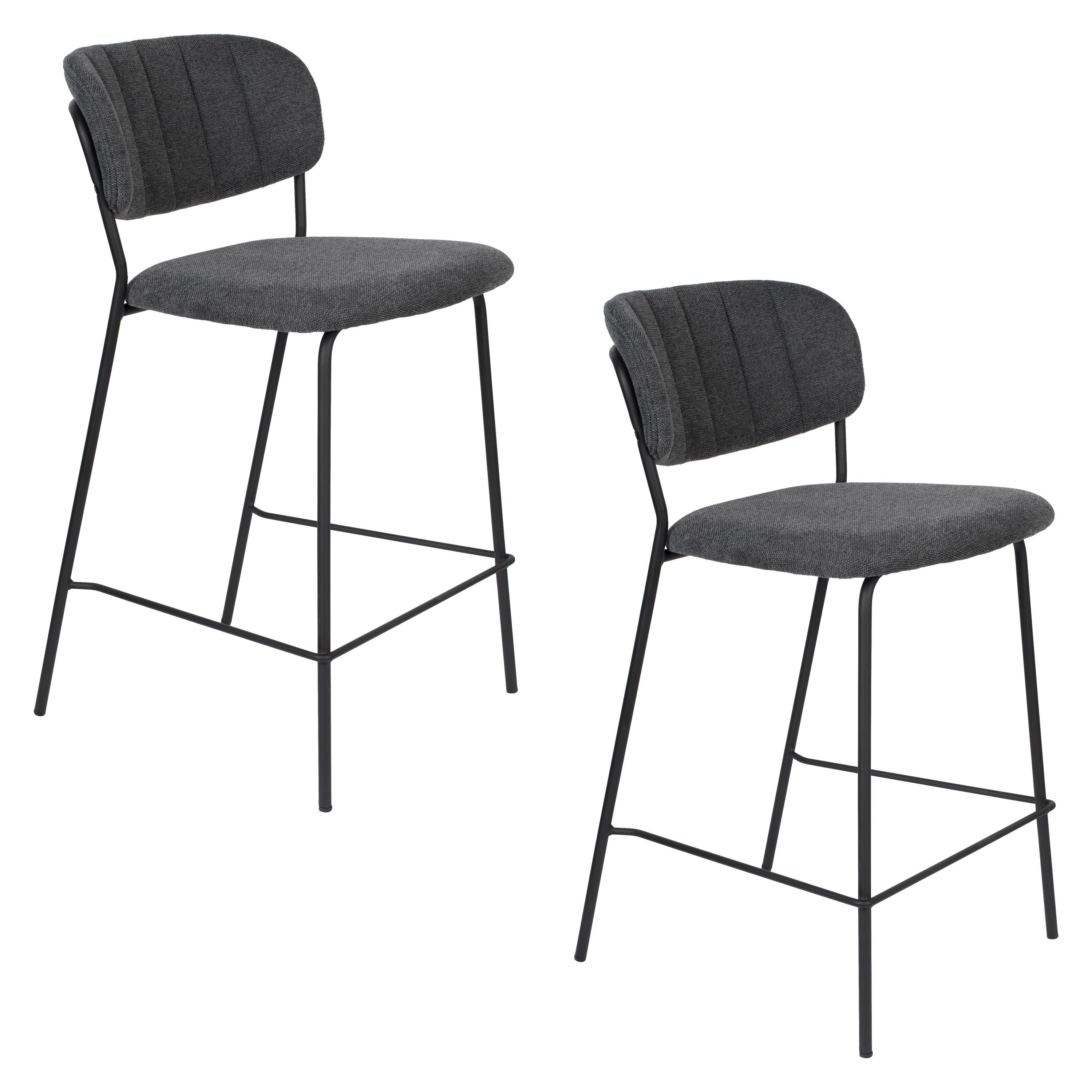 Housecraft Living Jolien Barkrukken rugleuning 65 cm Zwart/ Donkergrijs - Set van 2