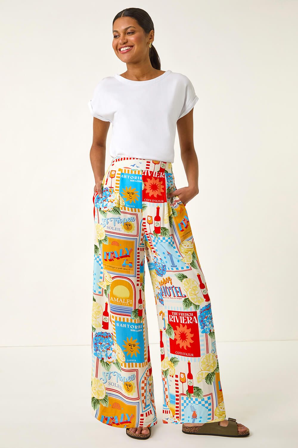 Roman Sunshine Print Wide Leg Trouser