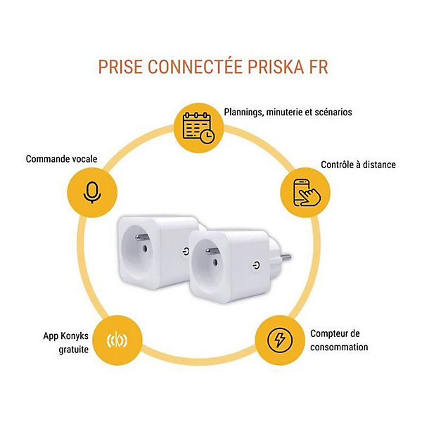 Lot de 2 prises connectées Wi-Fi   BT - KONYKS - Priska FR Dual Pack - 16 A - Avec compteur de consommation