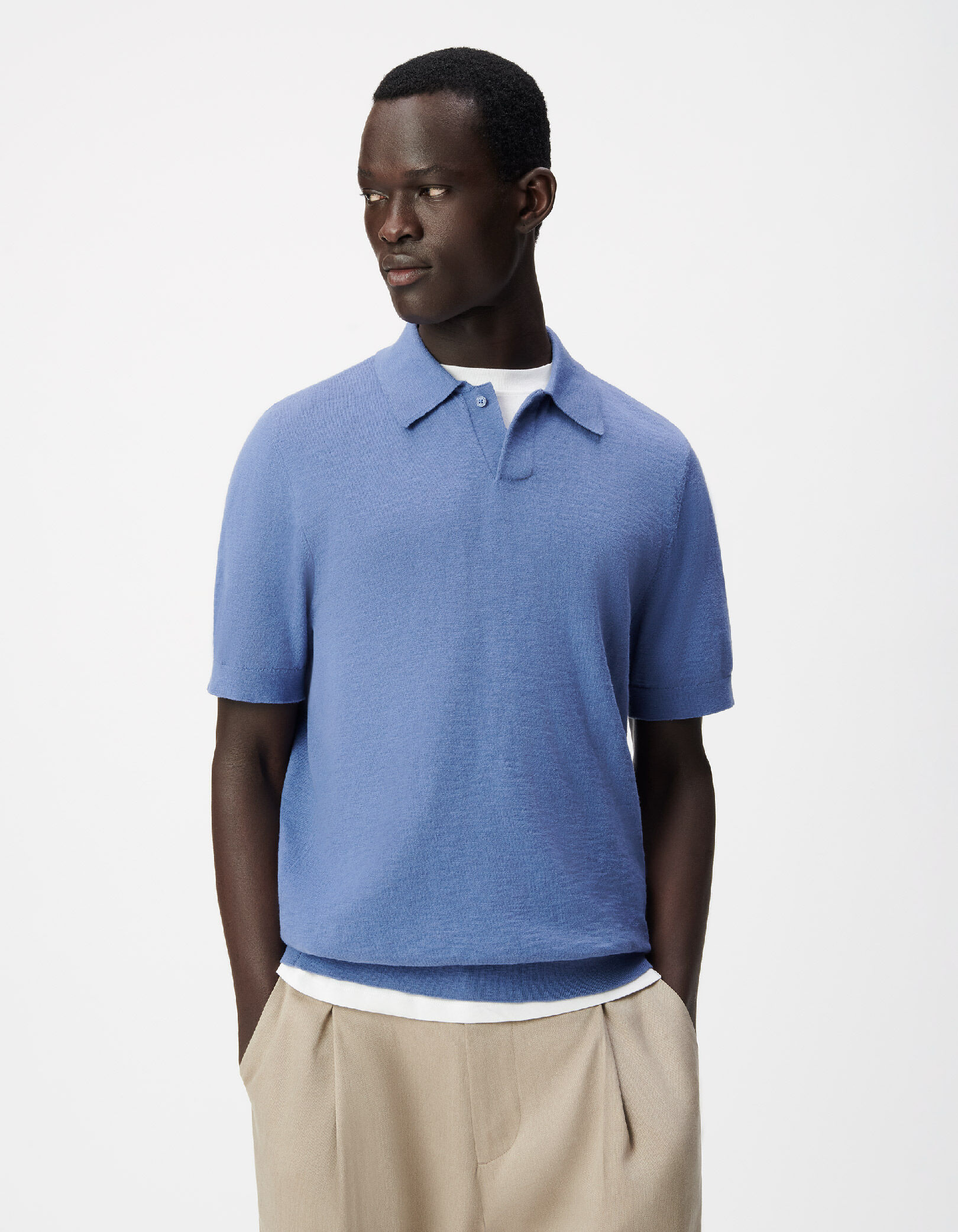 Polo manches courtes bleu maille flammée Homme