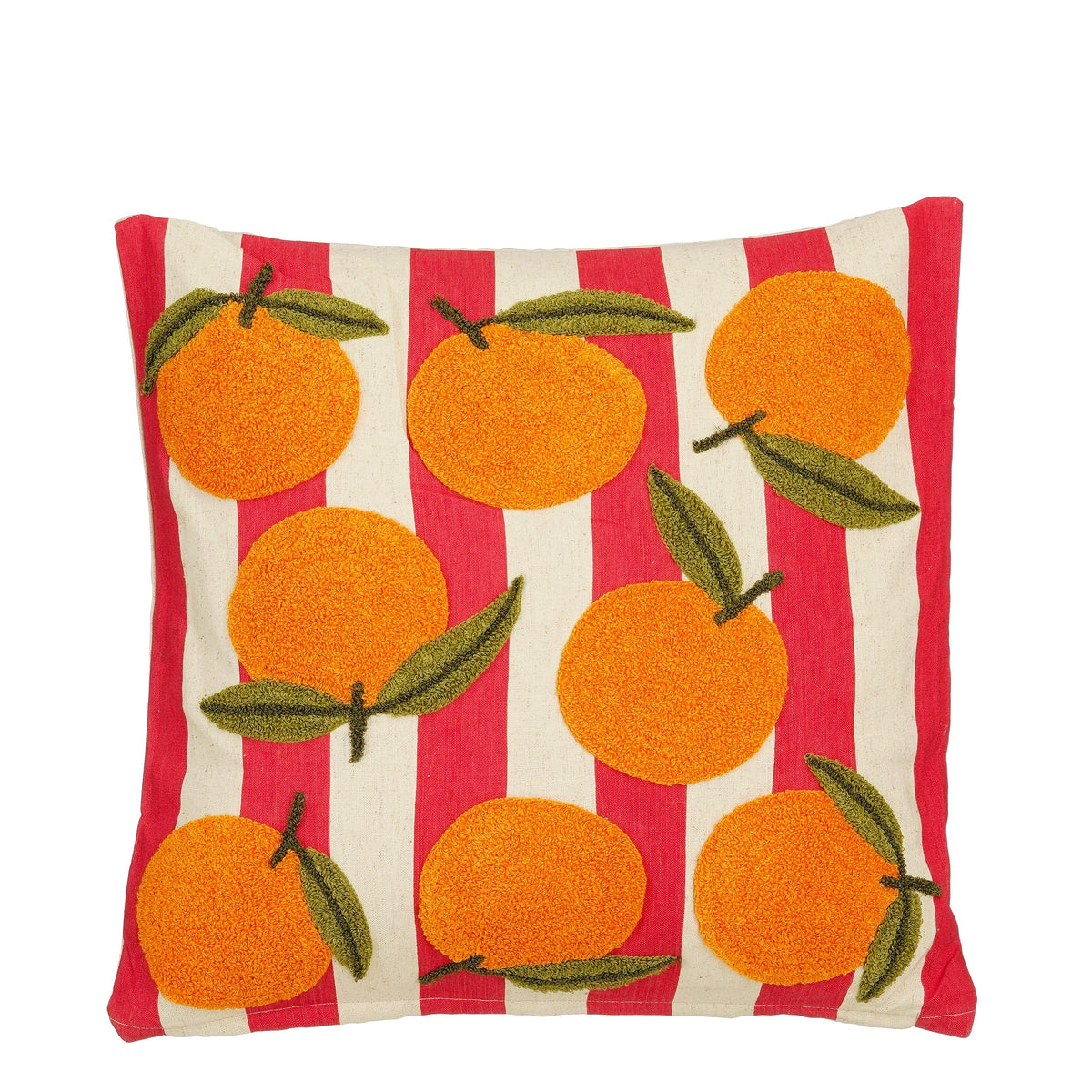 Mica Decorations Sinaasappel Sierkussen - Kussen met Kussenhoes - Woondecoratie Woonkamer - 45 x 45 x 10 cm - Katoen, Polyester - Off-white, Rood,