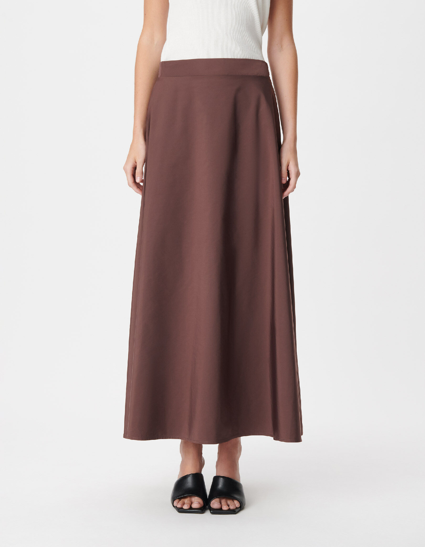 Jupe longue marron en taffetas pour femme