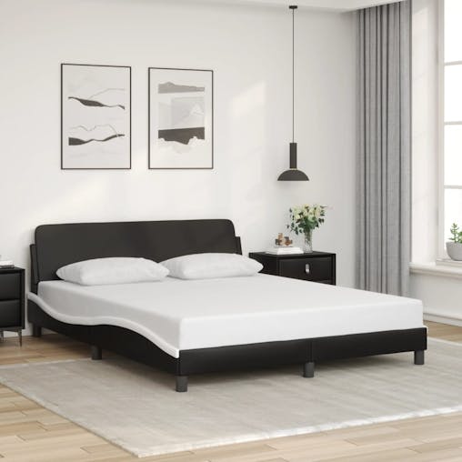 NNEVL Bed Frame with Headboard Black and White 152x203 cm Faux Leather