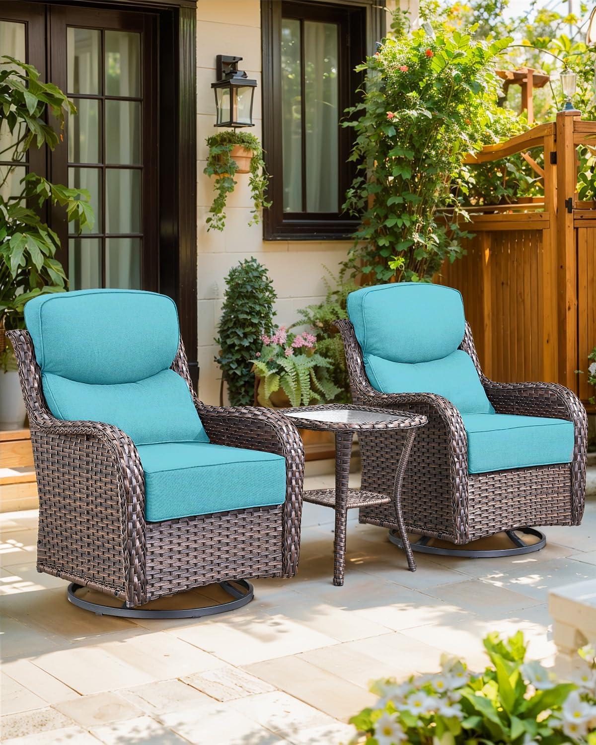 Luxury 24x24x6 Inch Smile Outdoor Cushions - 1 Set Deep Seat Water-Resistant Patio Furniture Replacement Cushion for Wicker Wood Metal Chair Glider Rocker Loveseat Sofa - Turquoise